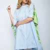 EMILY Blue & Green Poncho Style Shirt