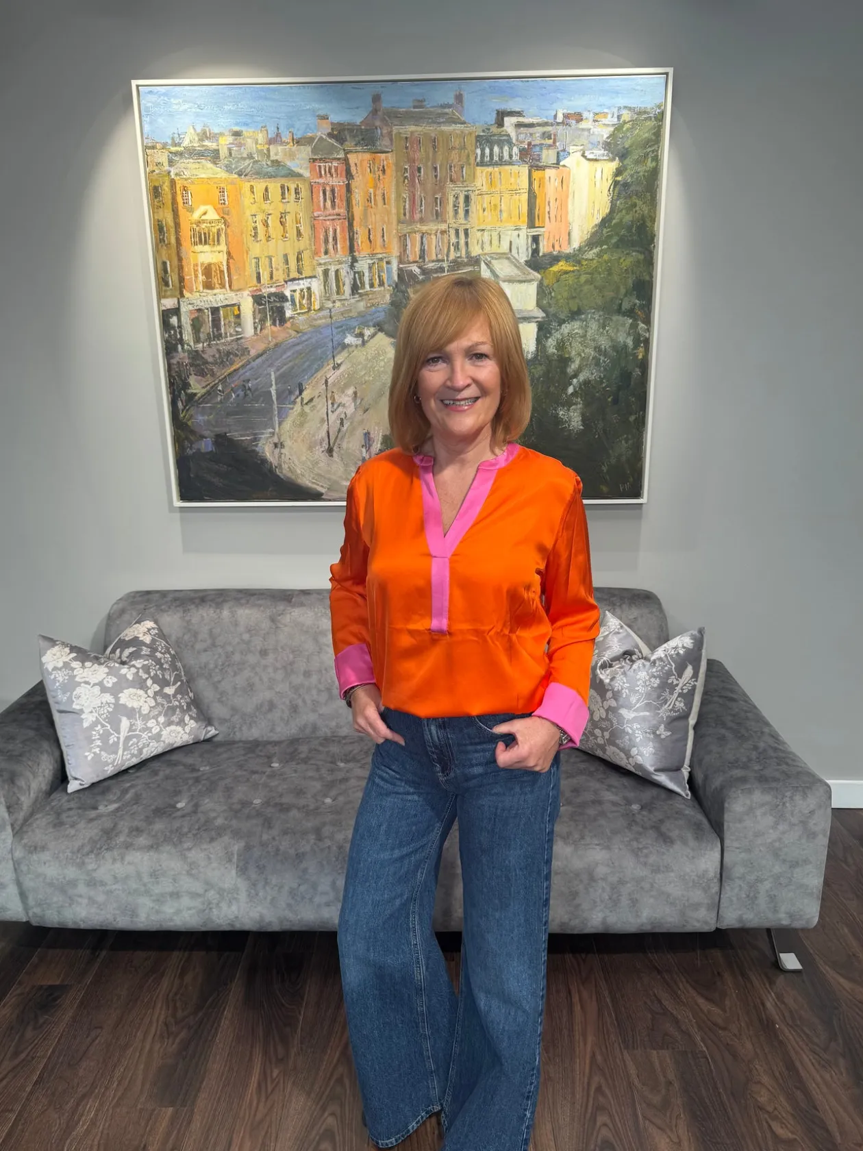 emily_orange_amp_pink_tri_0.webp EMILY Orange & Pink Trim Blouse