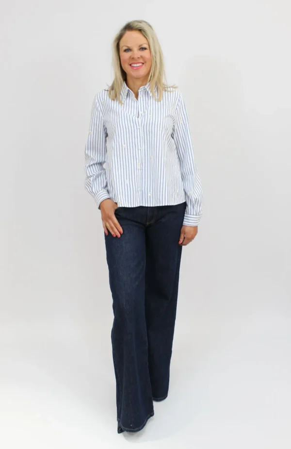 EMME Blue Striped Shirt with Sequin Flowers