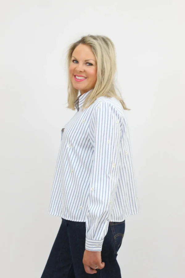 EMME Blue Striped Shirt with Sequin Flowers
