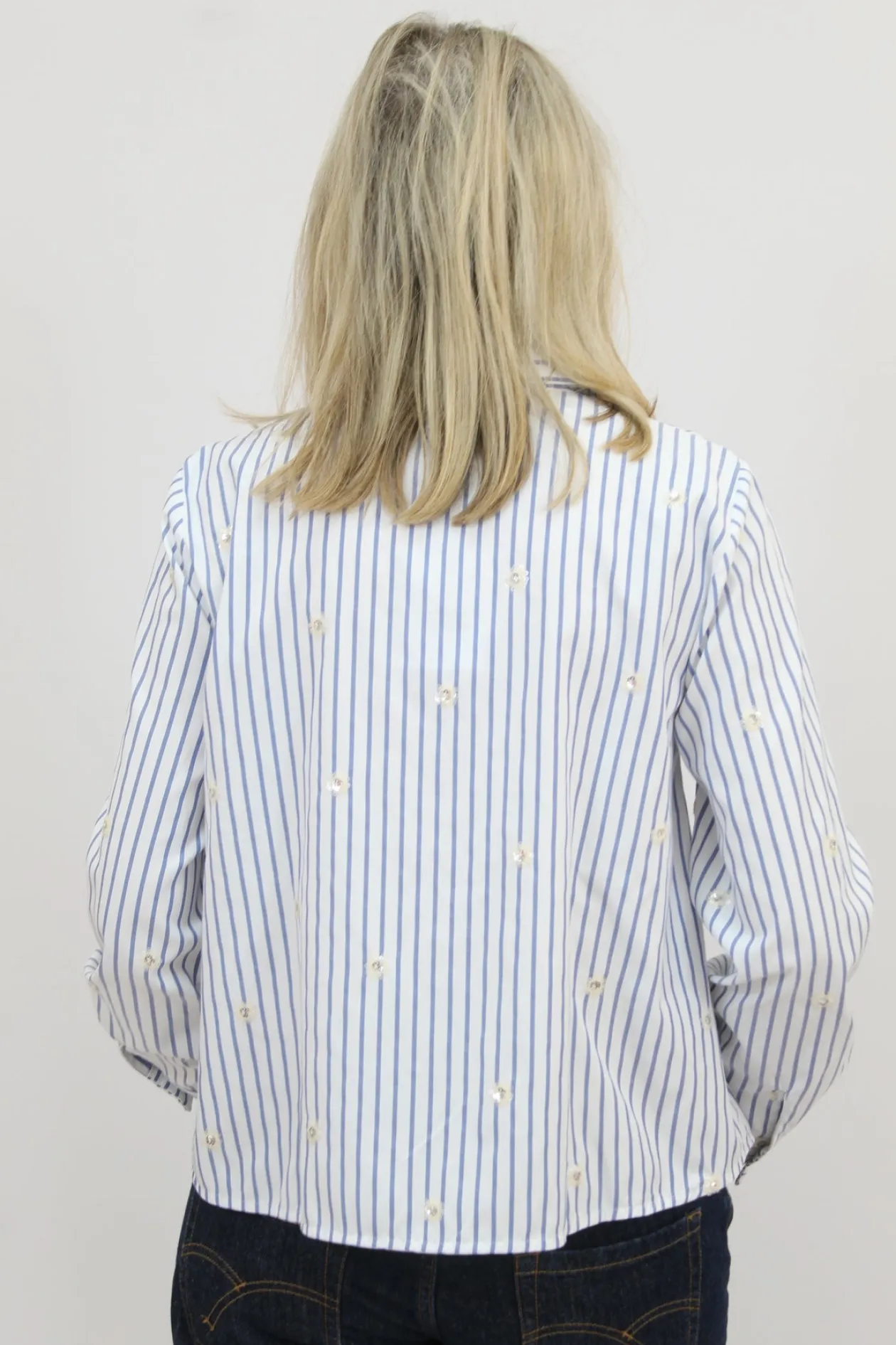 emme_blue_striped_shirt_w_3.webp EMME Blue Striped Shirt with Sequin Flowers