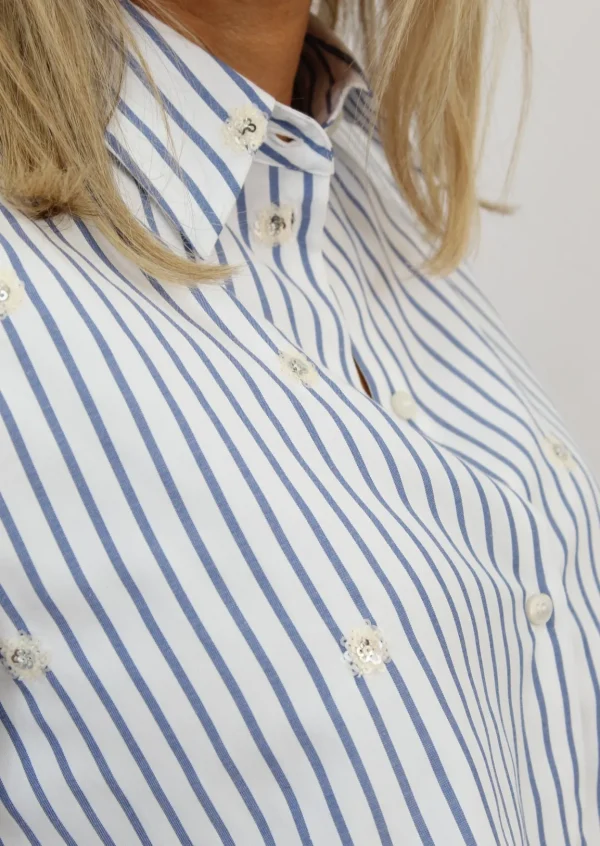 EMME Blue Striped Shirt with Sequin Flowers