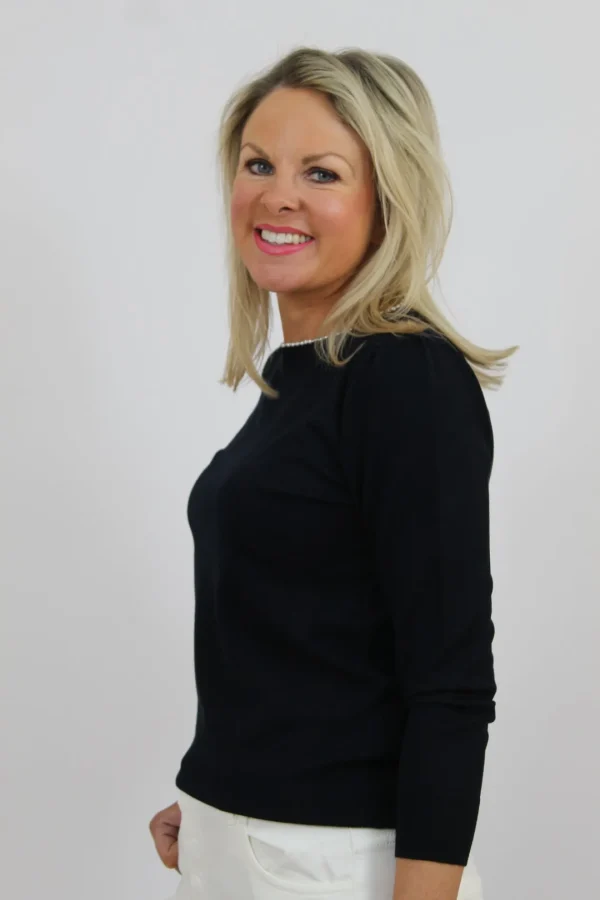 EMME Navy Jumper With A Pearl Neckline