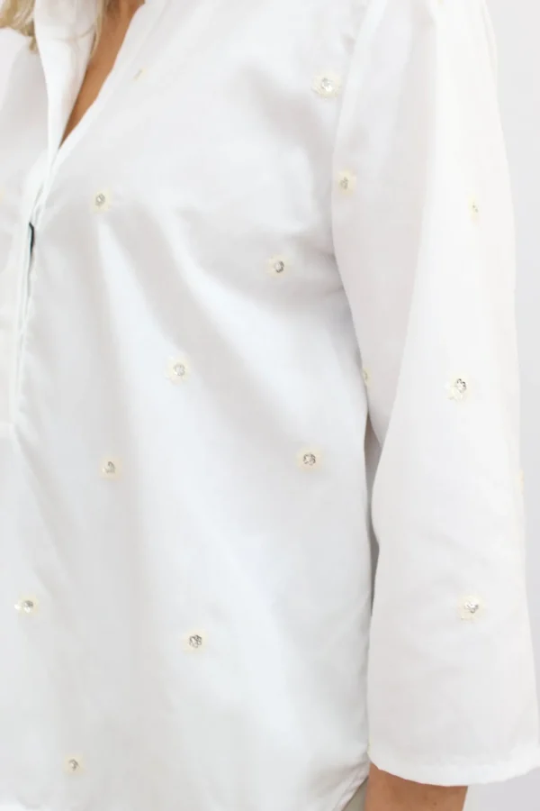 EMME White Blouse Rhinestone Detail