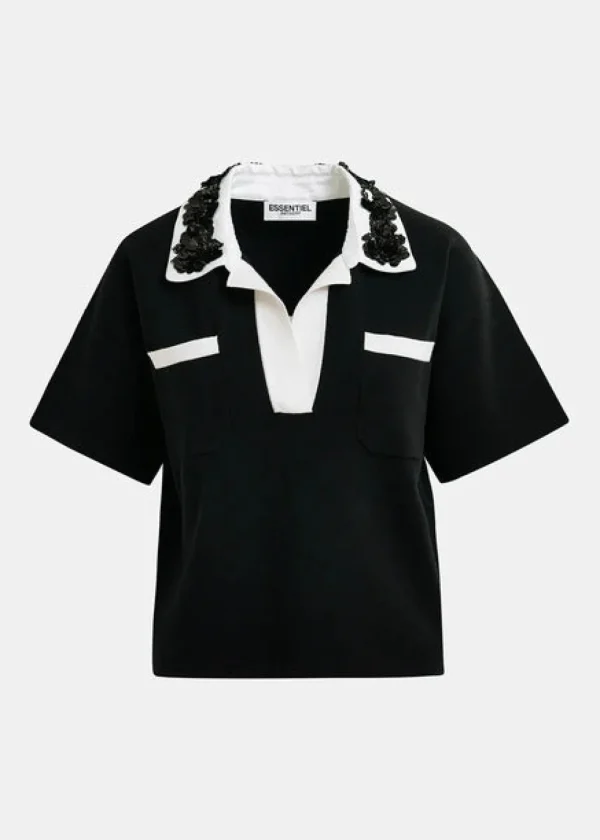 ESSENTIEL Black Top With with sequin and beads