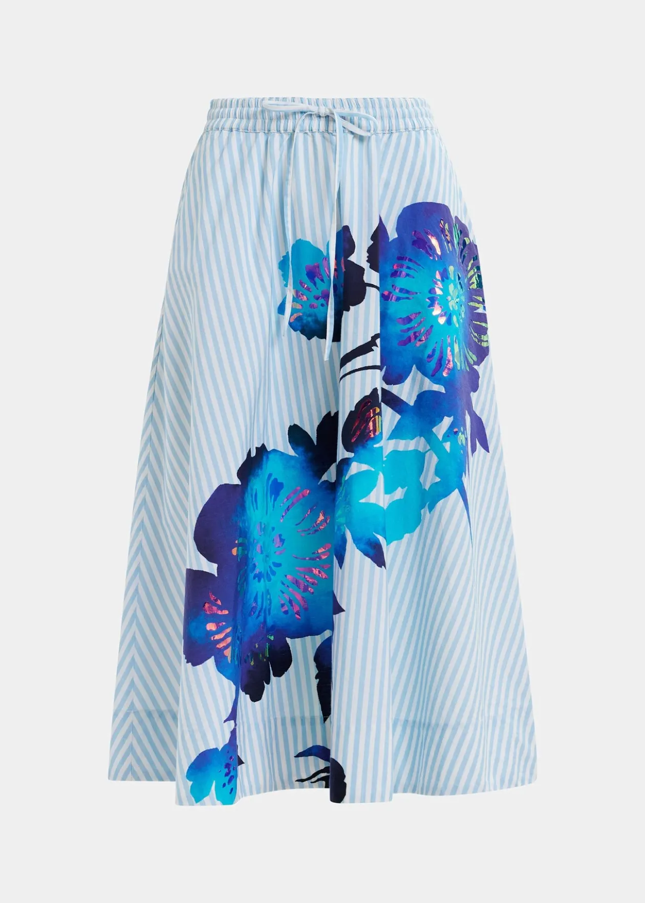 essentiel_blue_foil_print_0.webp ESSENTIEL Blue Foil Print Wide Skirt