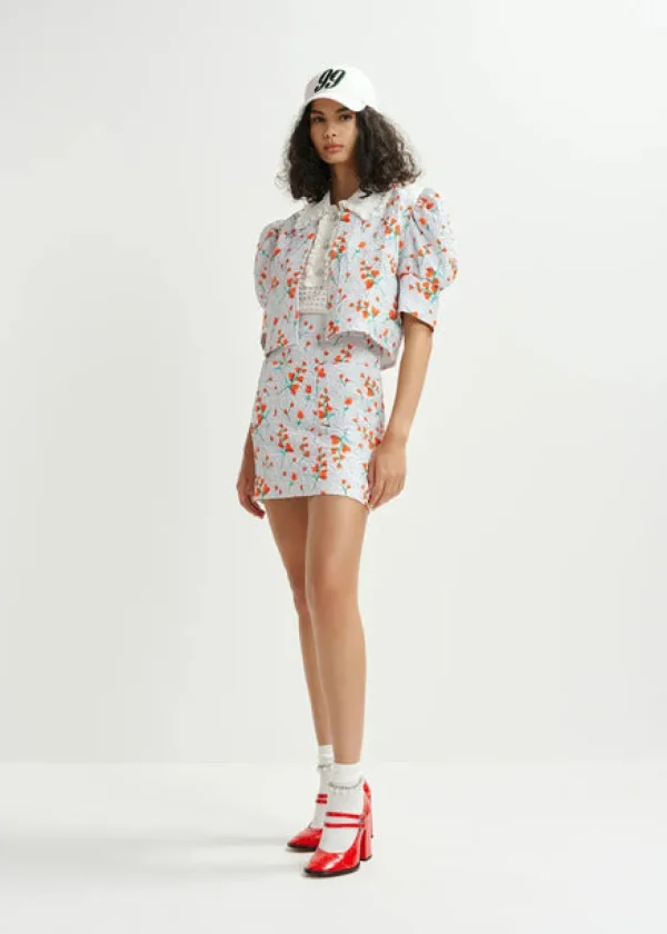 ESSENTIEL Floral Jacket With Puffed Sleeves