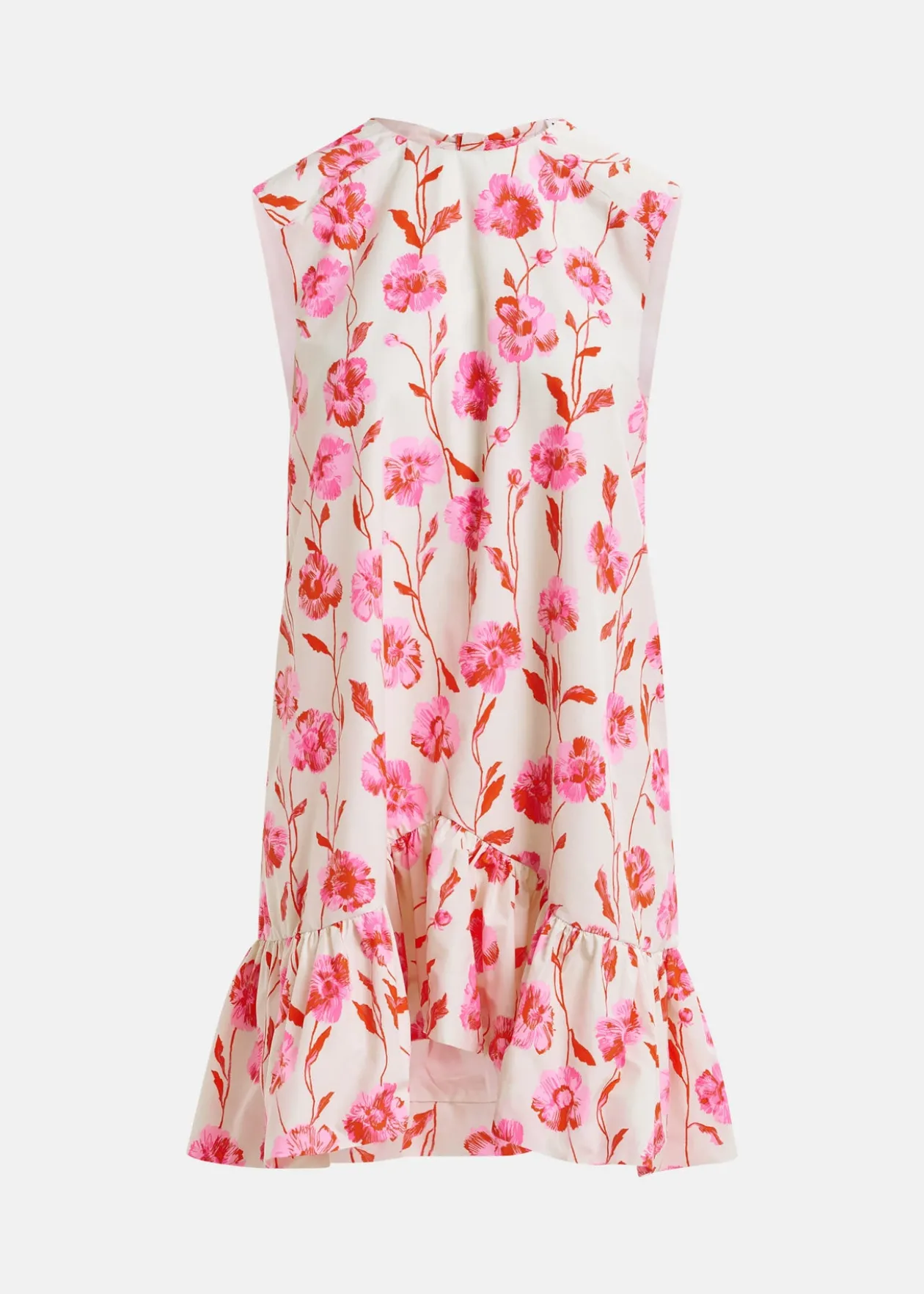 essentiel_pink_floral_ruf_0.webp ESSENTIEL Pink Floral Ruffle Mini Dress