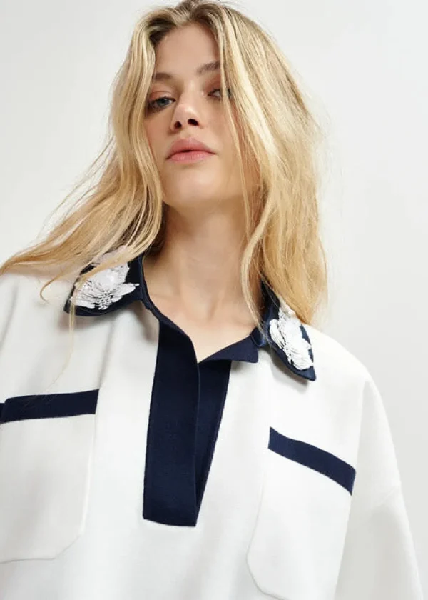 ESSENTIEL White Top With with sequin and beads