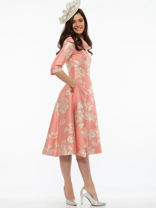 Fely Campo Coral and Gold Floral Dress