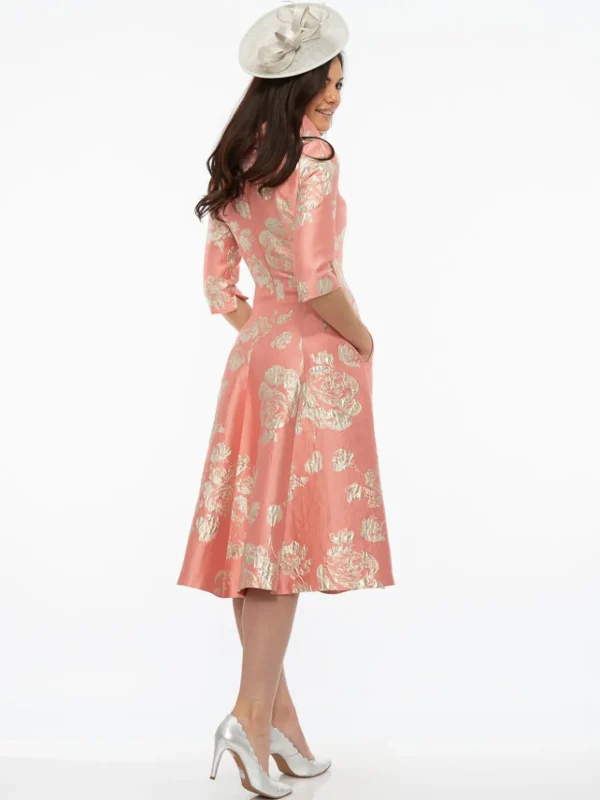 Fely Campo Coral and Gold Floral Dress