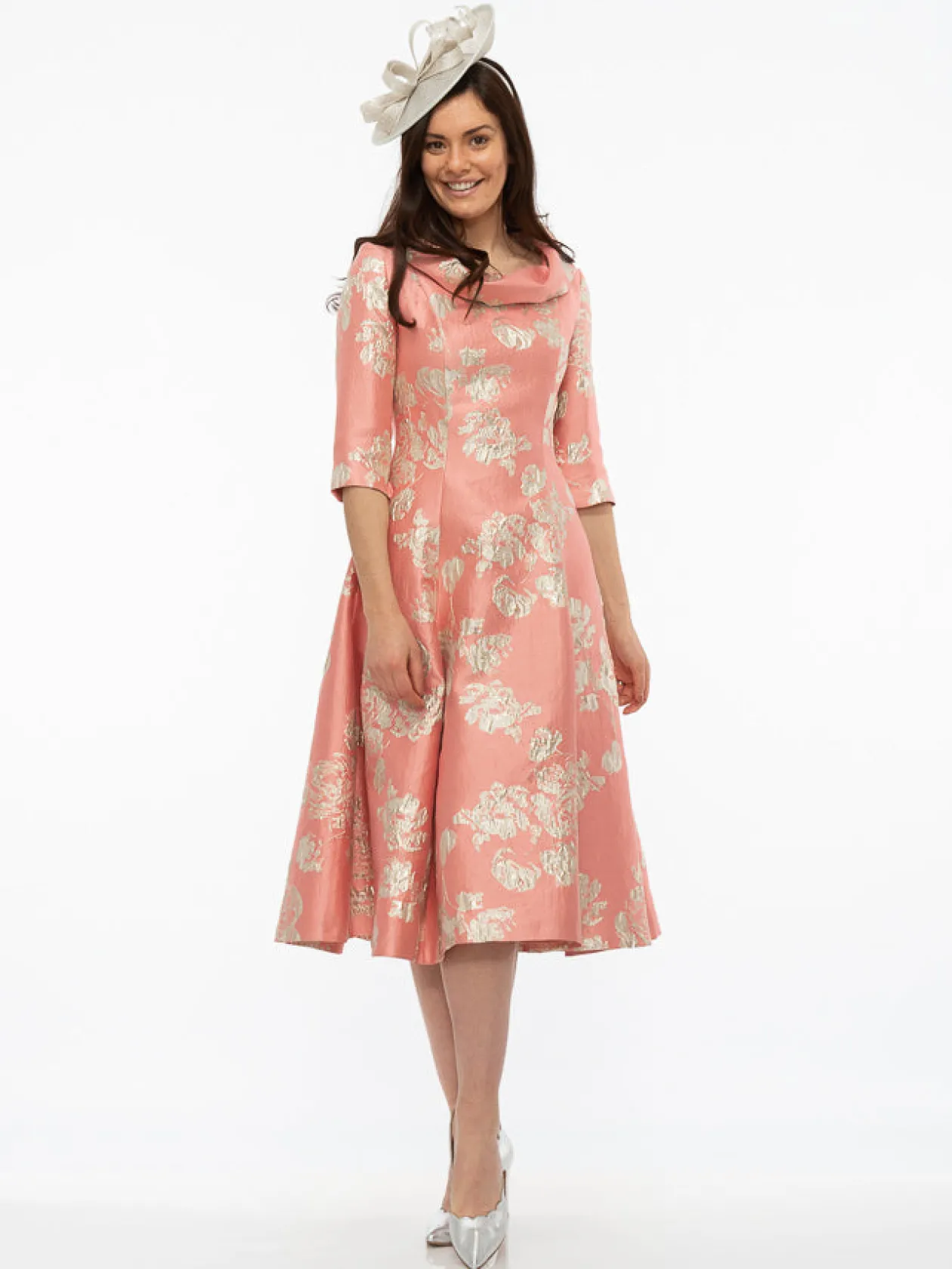 fely_campo_coral_and_gold_2.webp Fely Campo Coral and Gold Floral Dress