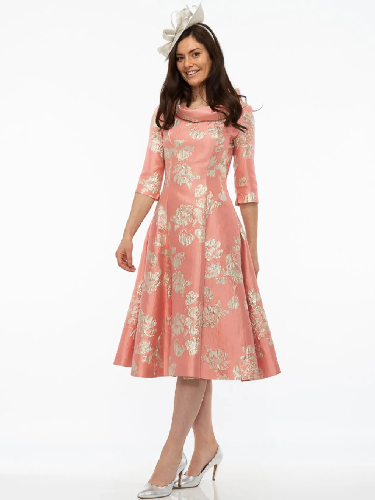 fely_campo_coral_and_gold_4.webp Fely Campo Coral and Gold Floral Dress