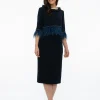 Fely Campo Navy Suit with Feather Trim