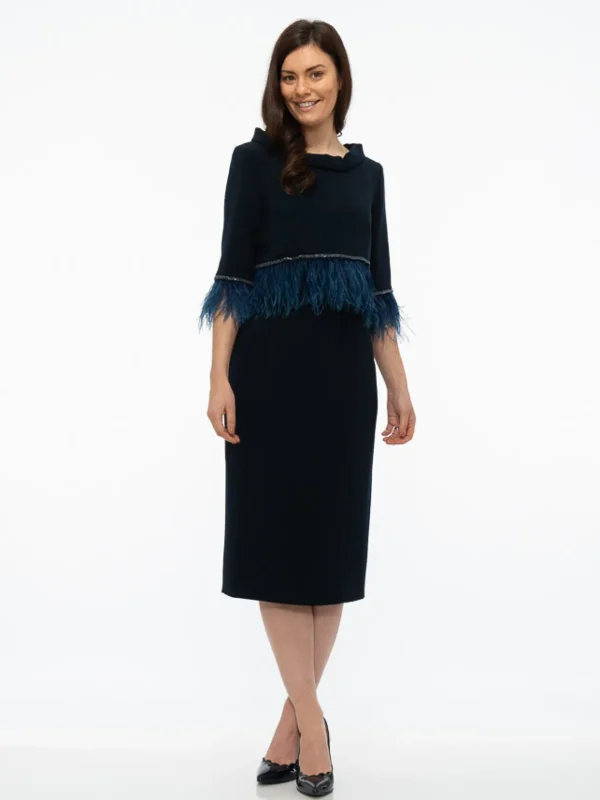 Fely Campo Navy Suit with Feather Trim