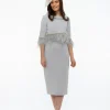 Fely Campo Silver Grey Suit with Feather Trim