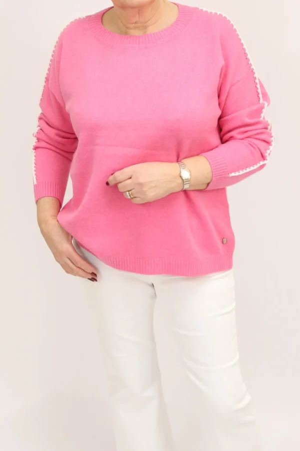 FRIEDA & FREDDIES Pink White Stitch Sweater