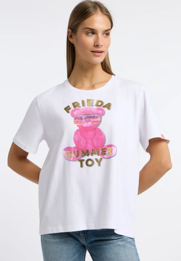 FRIEDA & FREDDIES White Teddy Printed T shirt