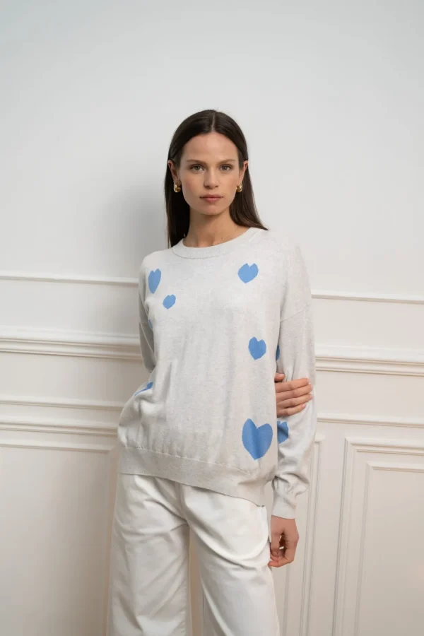 JEFF Grey Jumper With Blue Hearts
