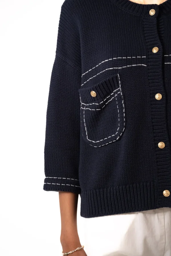 JEFF Navy Cardigan With White Stitching