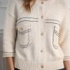 JEFF White Cardigan With Navy Stitching