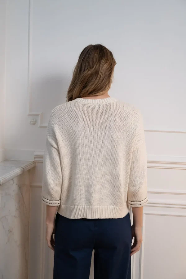 JEFF White Cardigan With Navy Stitching
