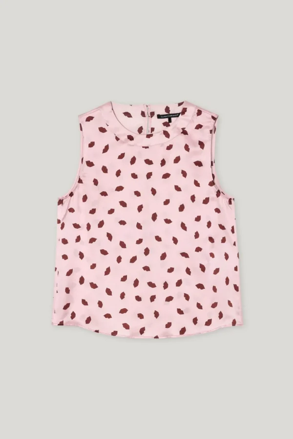 LUISA CERANO Sleeveless Lip Print Blouse