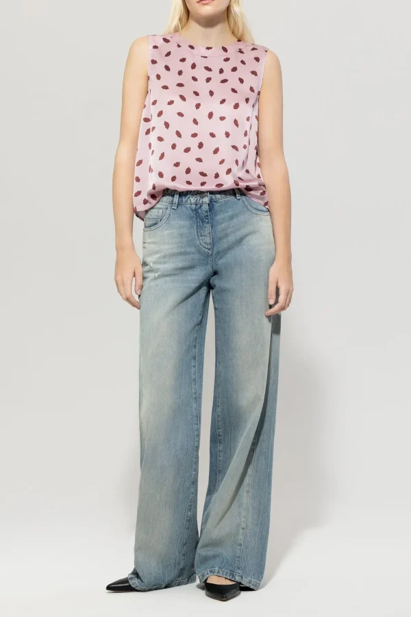 LUISA CERANO Sleeveless Lip Print Blouse