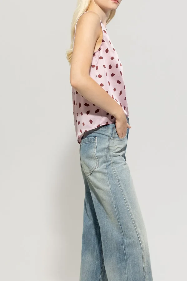 LUISA CERANO Sleeveless Lip Print Blouse
