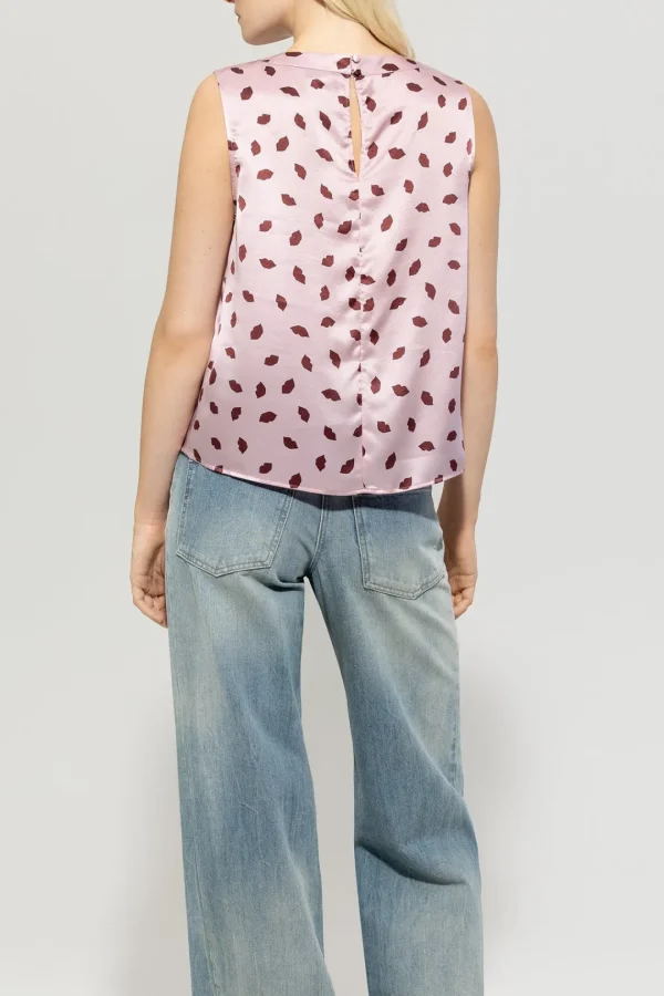 LUISA CERANO Sleeveless Lip Print Blouse