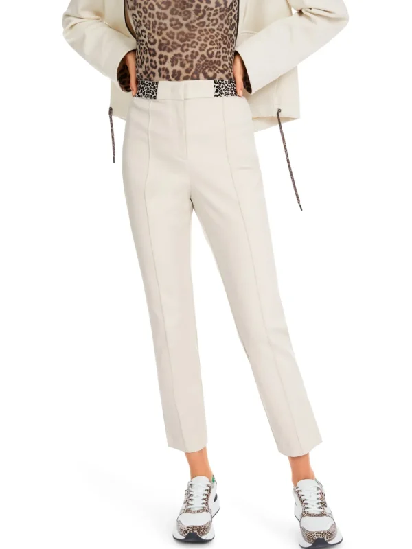 MARC CAIN Cream Trousers With Leopard Print Detail