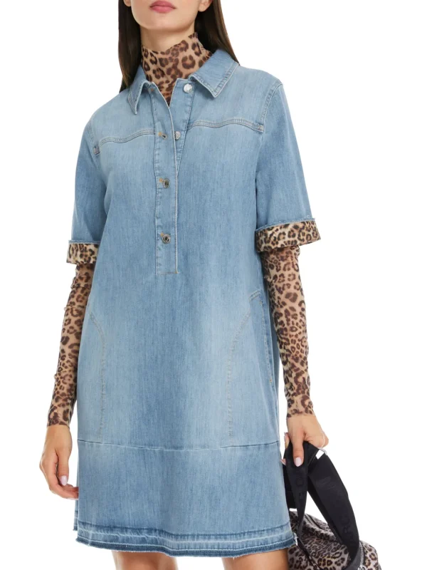 MARC CAIN Denim Dress With leopard Print