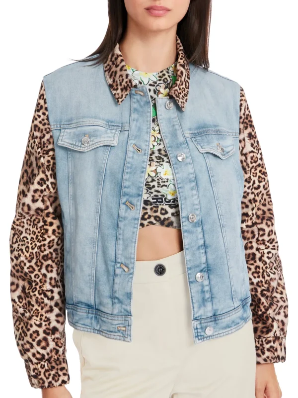 MARC CAIN Denim Jacket With Leopard Print
