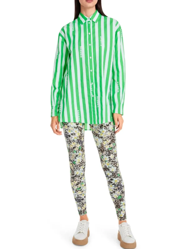 MARC CAIN Green & White Striped Shirt