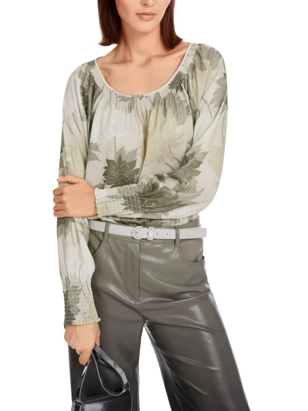 MARC CAIN Sage Green Slip on Floral Blouse