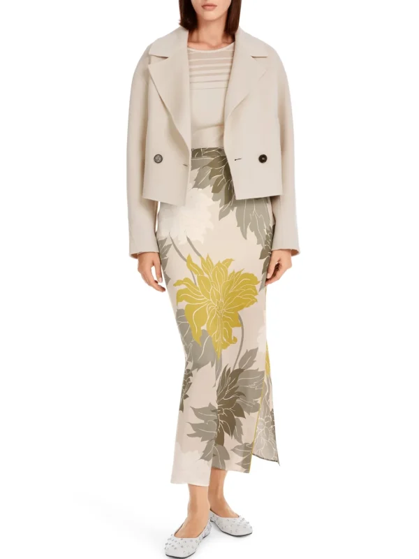 MARC CAIN Shiny Silk Floral Skirt