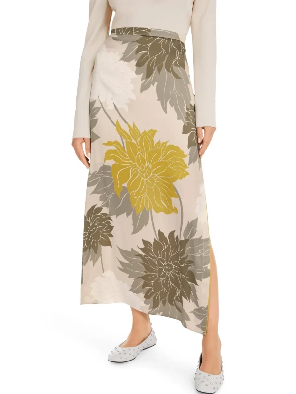 MARC CAIN Shiny Silk Floral Skirt