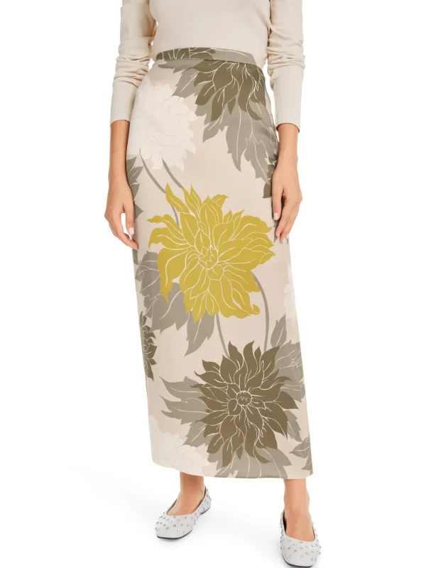 MARC CAIN Shiny Silk Floral Skirt