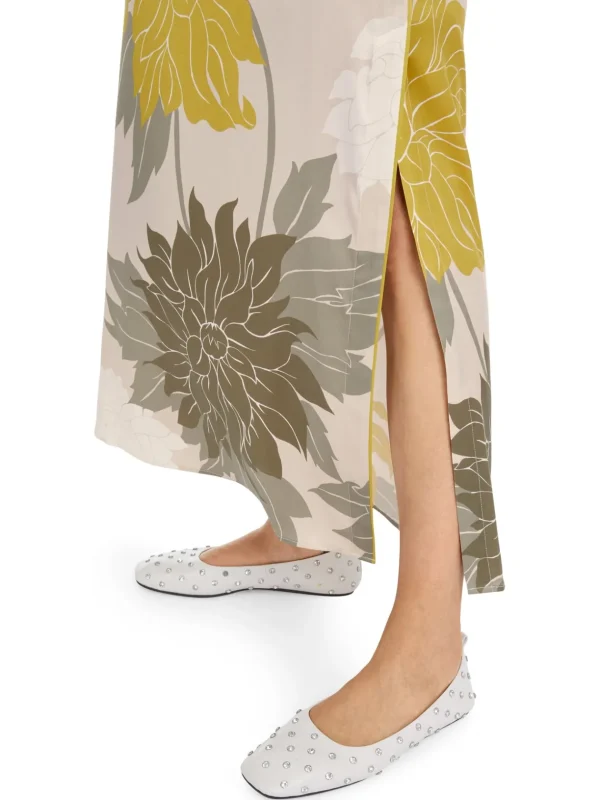 MARC CAIN Shiny Silk Floral Skirt