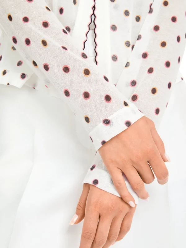 MARC CAIN White Cardigan With Red Spots