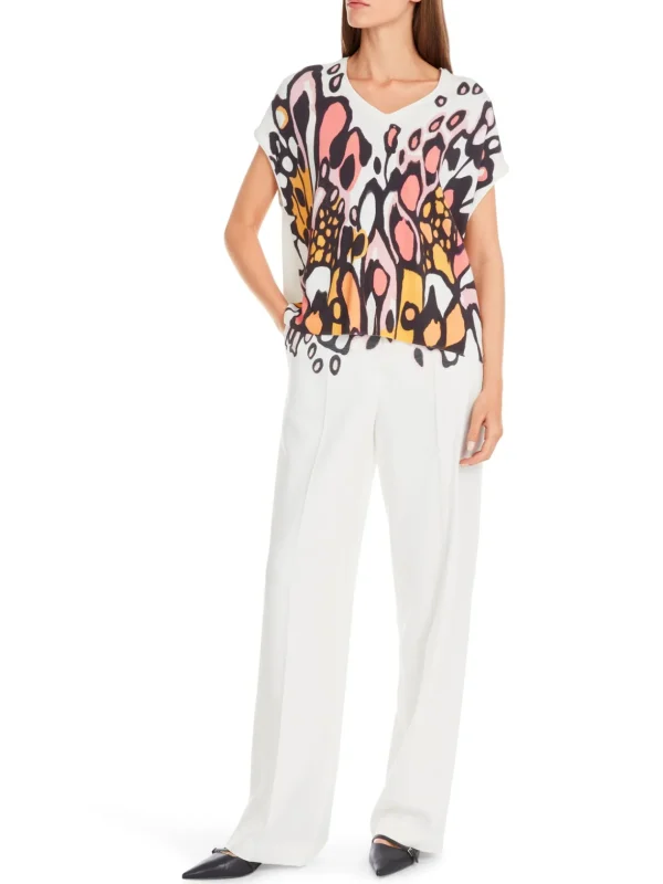 MARC CAIN White Top with Colourful Butterfly Design