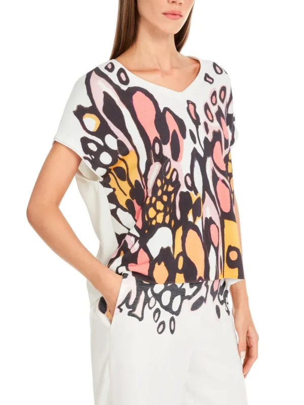 MARC CAIN White Top with Colourful Butterfly Design