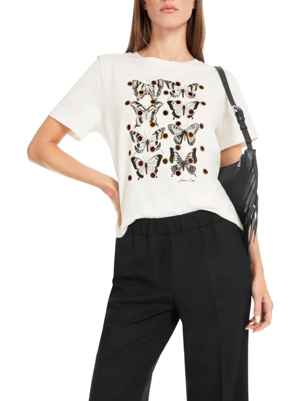 MARC CAIN White t-Shirt With Black Butterflies & Dots