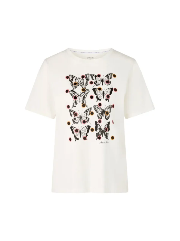 MARC CAIN White t-Shirt With Black Butterflies & Dots