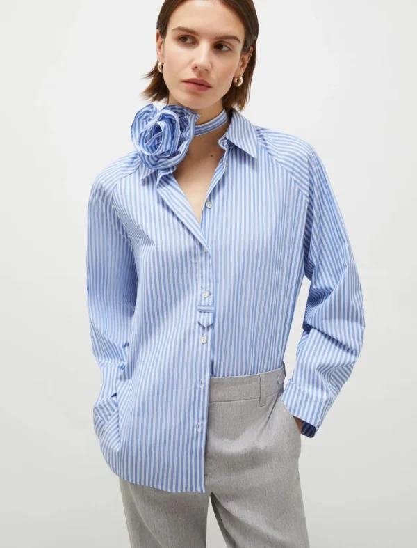 MARELLA Blue Pinstripe Rose Shirt