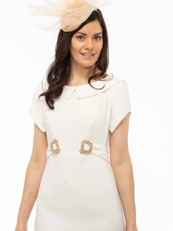 Paola Nude Dress With Diamante Buckle Detail