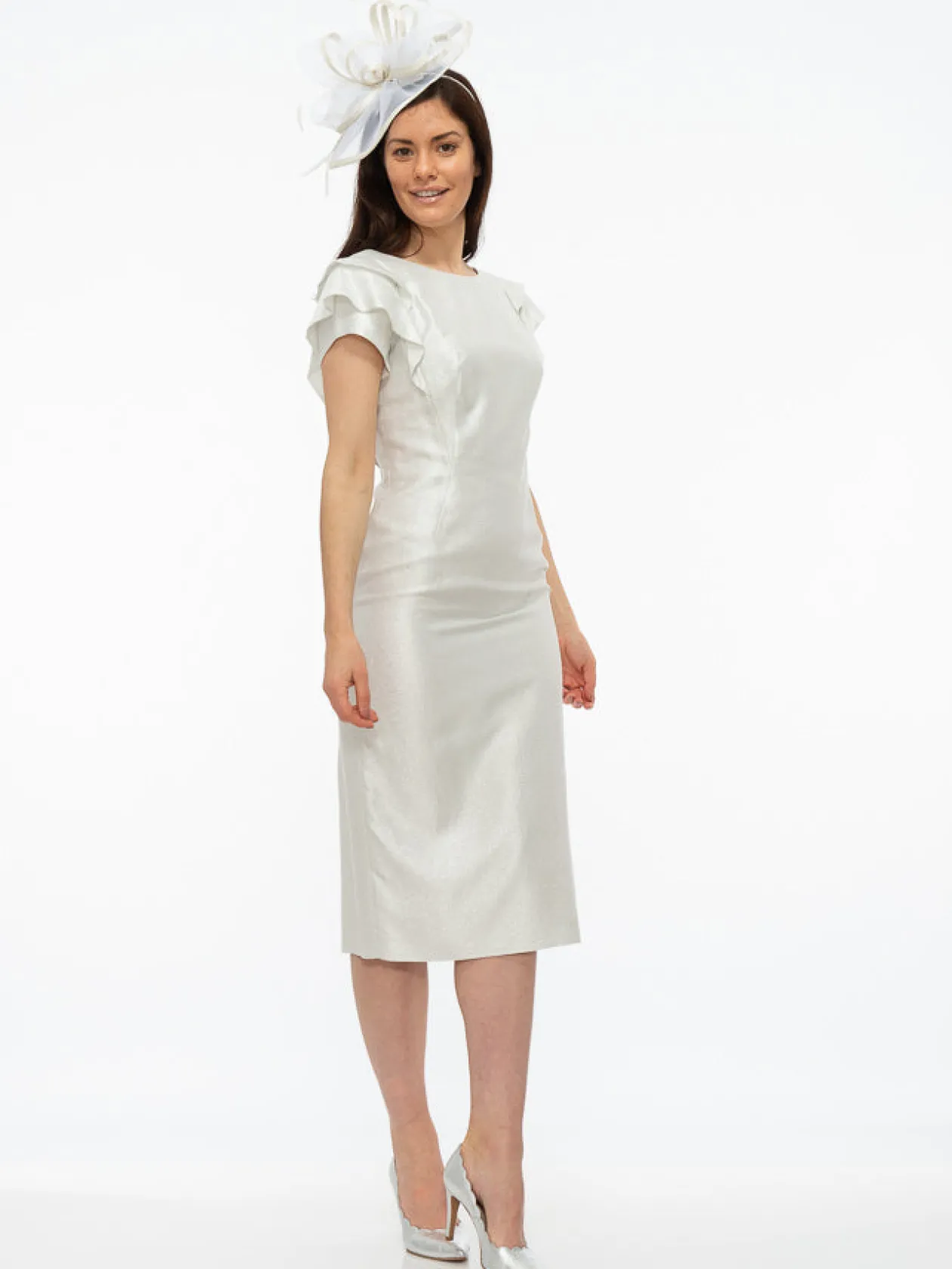 paola_silver_sparkle_ruff_3.webp Paola Silver Sparkle Ruffle Sleeve Dress